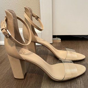 🔥SALE🔥 Vince Camuto ankle strap heels- tan suede with clear strap- size 10M